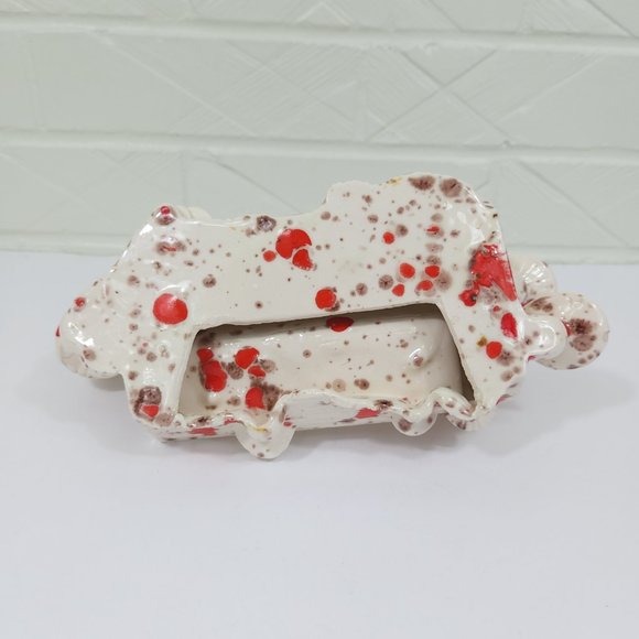 Funky 1970's Orange Speckle Ceramic Log with Mushrooms Groovy Decor - Picture 6 of 7